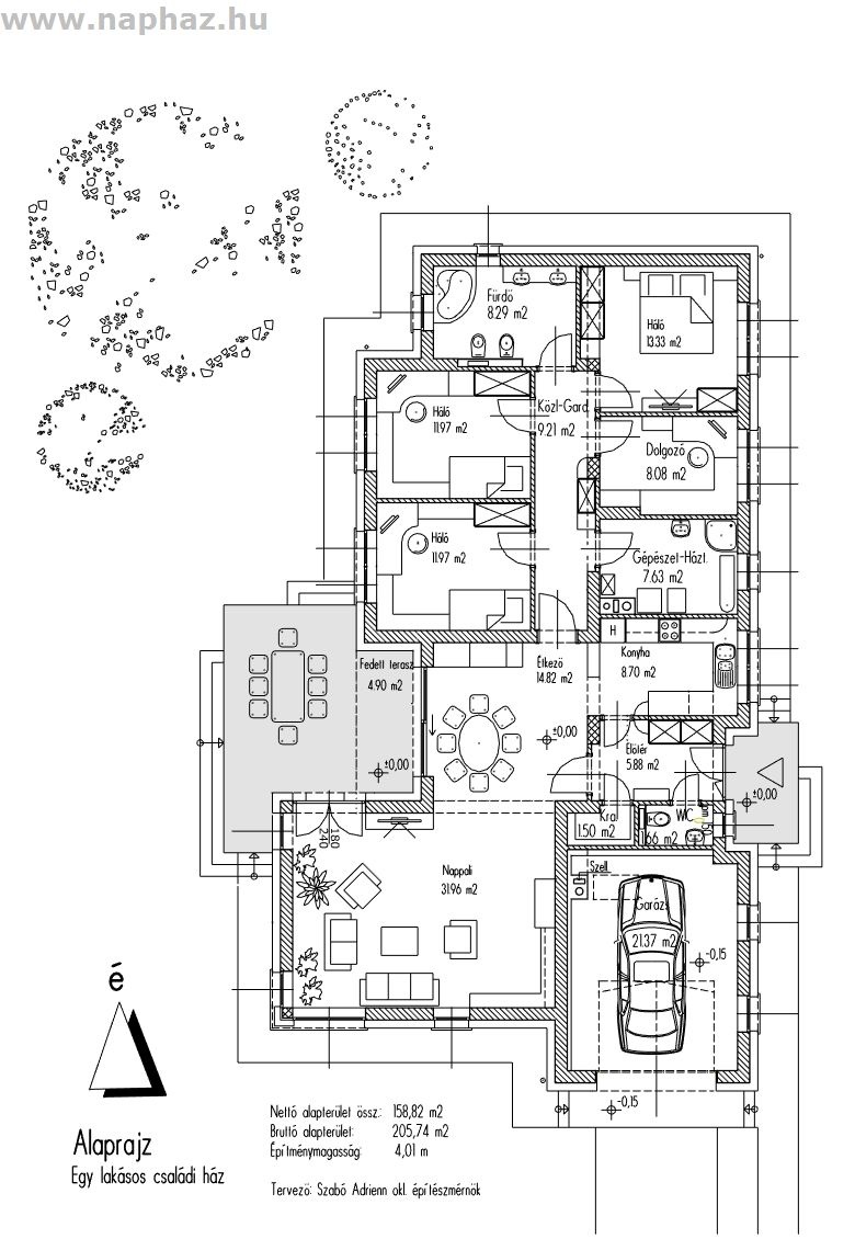 Szabadonálló, egyszintes családi ház egyállásos garázzsal, nappali, étkező + 4 szoba - 158,82 m²